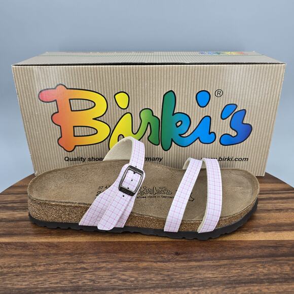 Birki's Birkenstock Claudia Sandals Womens 6 37 Light Pink Double Check Straps - Picture 1 of 9